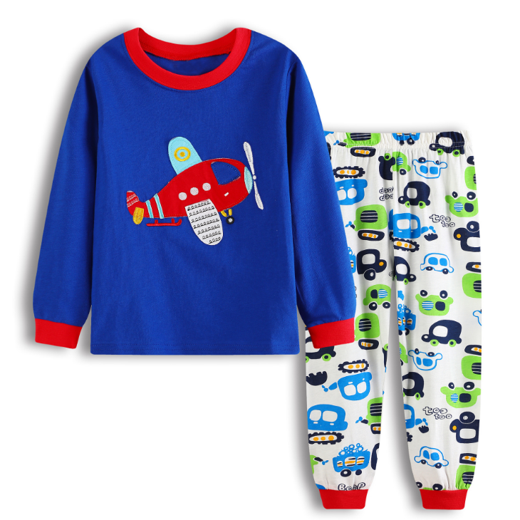 ชุดนอนแขนยาว ขายาว เครื่องบิน น้ำเงิน